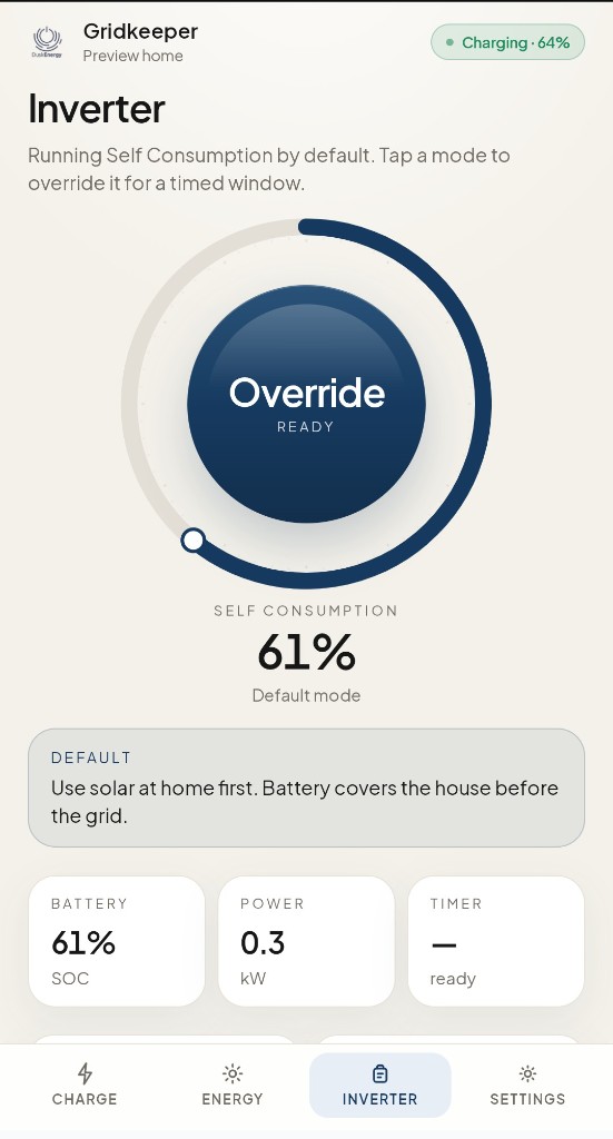 Gridkeeper mobile web app inverter control