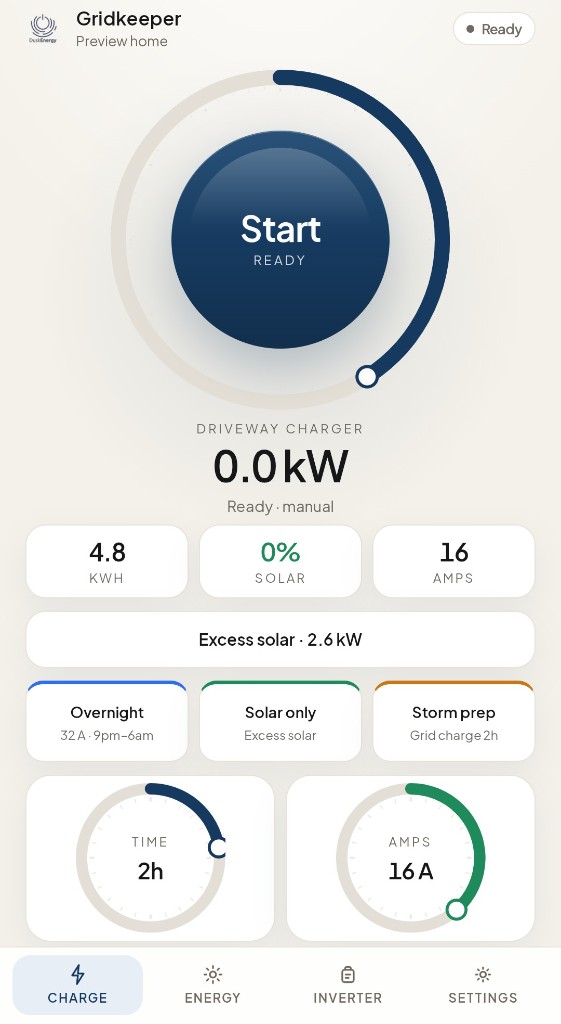 Gridkeeper mobile web app ready to start an EV charge